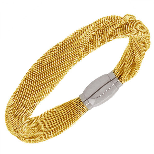 Stainless Steel Two-Tone Mesh Bangle Bracelet