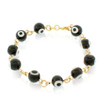 18K Yellow Gold Filled Beaded Evil Eye Protection Black Link Bracelet