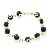 18K Yellow Gold Filled Beaded Evil Eye Protection Black Link Bracelet