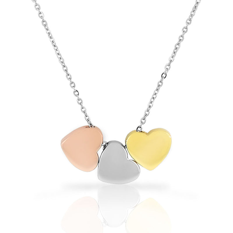 EDFORCE Stainless Steel Gold-Tone Silver-Tone Triple Love Heart Pendant Necklace