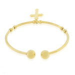 tainless Steel Yellow Gold-Tone Religious Latin Cross Open End Bangle Bracelet