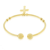 tainless Steel Yellow Gold-Tone Religious Latin Cross Open End Bangle Bracelet