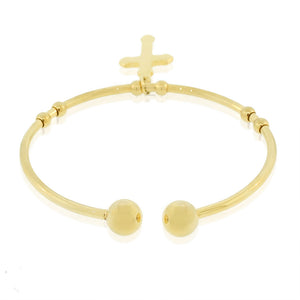 tainless Steel Yellow Gold-Tone Religious Latin Cross Open End Bangle Bracelet