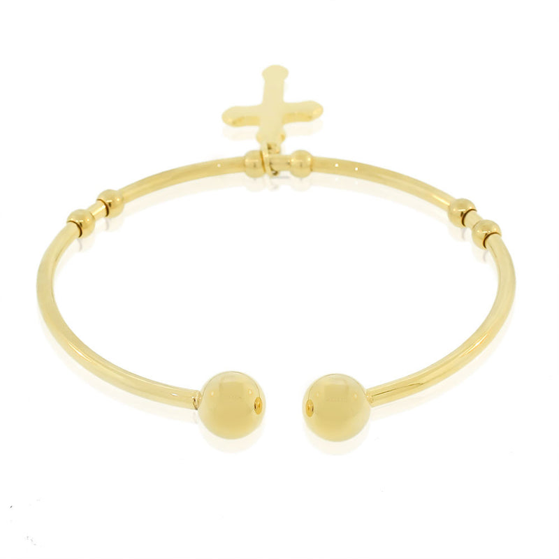 tainless Steel Yellow Gold-Tone Religious Latin Cross Open End Bangle Bracelet