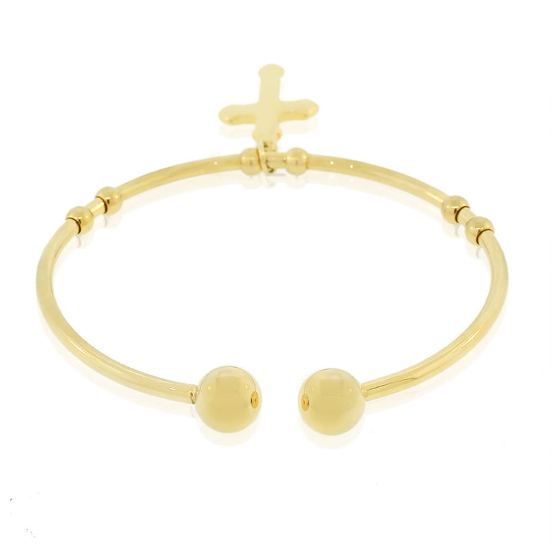 tainless Steel Yellow Gold-Tone Religious Latin Cross Open End Bangle Bracelet