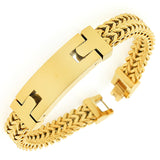 Stainless Steel Yellow Gold-Tone Double Wheat Chain Classic Men's Bracelet