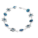 925 Sterling Silver Glass Blue Evil Eye Star of David Link Chain Bracelet