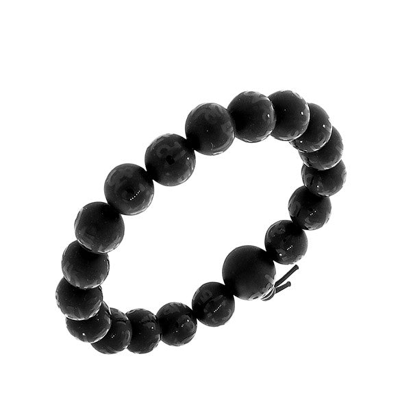 Black Beaded Mala Buddhist Stretch Cord Matte Polished Bracelet