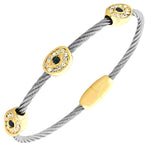 Fashion Alloy Two-Tone White Blue CZ Evil Eye Bangle Bracelet