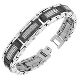Stainless Steel Black Silver-Tone Twisted Cable Rope Classic Men's Link Bracelet
