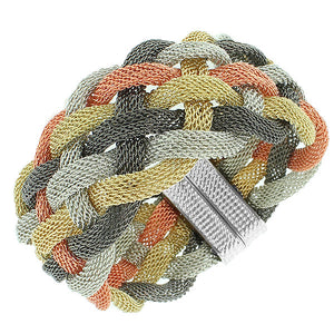 Fashion Alloy Multicolor Gold-Tone Mesh Braided Bracelet