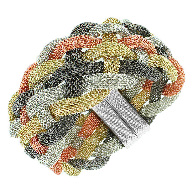 Fashion Alloy Multicolor Gold-Tone Mesh Braided Bracelet