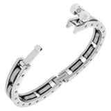 Stainless Steel Silver-Tone Black Handcuff Men's Bracelet