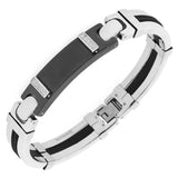 Stainless Steel Black Silver-Tone White CZ Handcuff Men's Bracelet