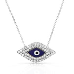925 Sterling Silver Blue Evil Eye White CZ Protection Pendant Necklace