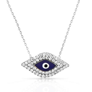 925 Sterling Silver Blue Evil Eye White CZ Protection Pendant Necklace