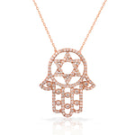 925 Sterling Silver Rose Gold-Tone White CZ Hamsa Star of David Necklace