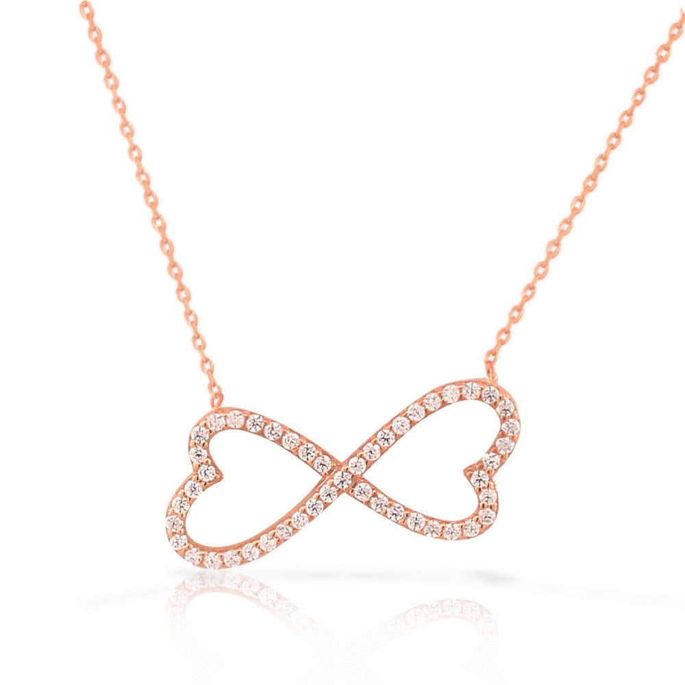 925 Sterling Silver Rose Gold-Tone White CZ Love Heart Infinity Necklace