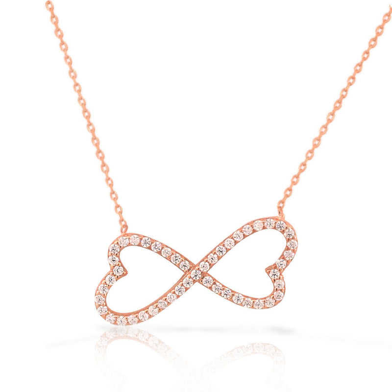 925 Sterling Silver Rose Gold-Tone White CZ Love Heart Infinity Necklace