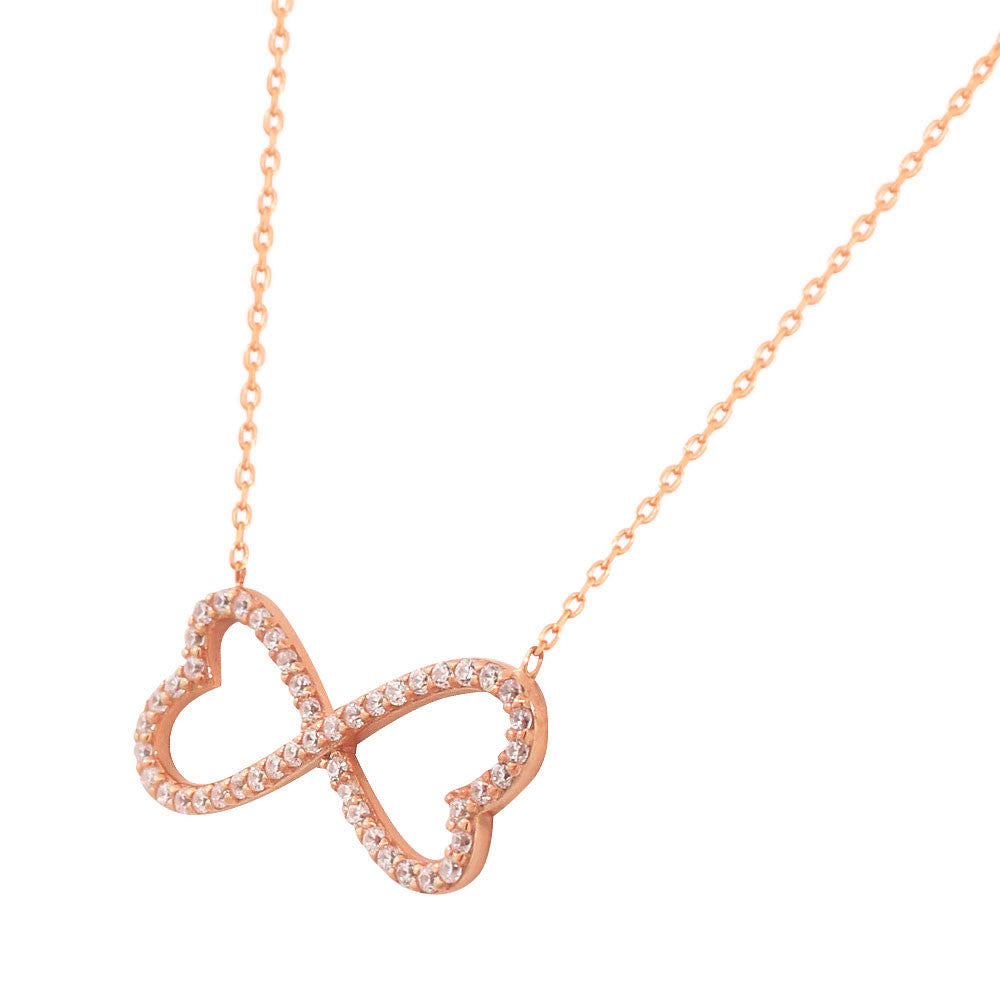 925 Sterling Silver Rose Gold-Tone CZ Heart Infinity Necklace