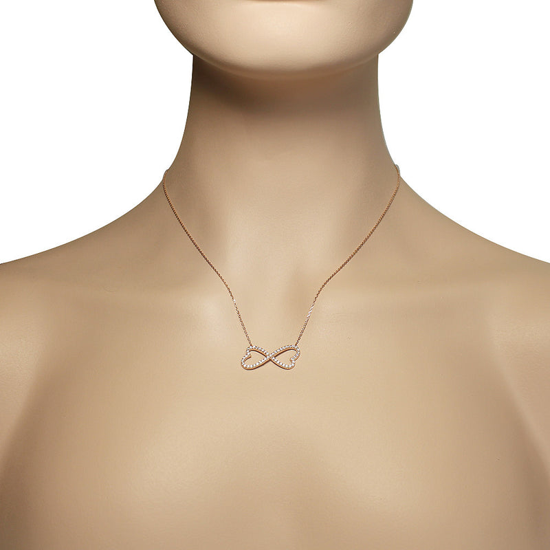 925 Sterling Silver Rose Gold-Tone CZ Heart Infinity Necklace