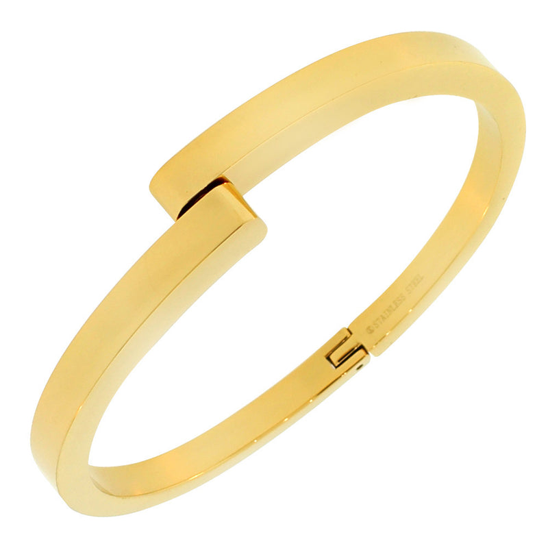 Stainless Steel Yellow Gold-Tone Handcuff Men's Bracelet
