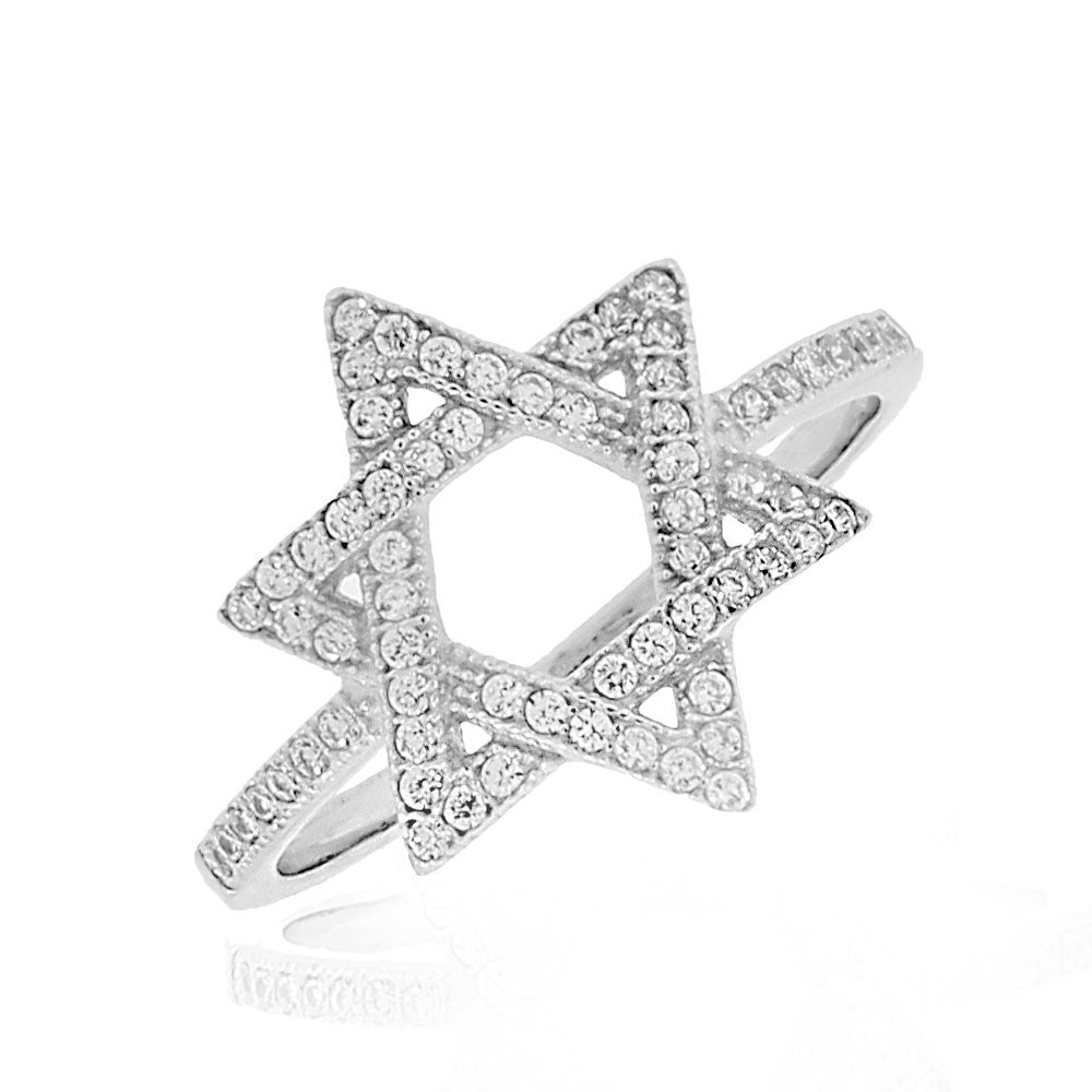 925 Sterling Silver White Clear CZ Star of David Ring Band - Size 9