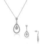 925 Sterling Silver White Clear CZ Teardrop Chandelier Dangle Earrings Pendant Necklace Set 