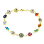 925 Sterling Silver Yellow Gold-Tone Multicolor Evil Eye Link Bracelet