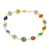 925 Sterling Silver Yellow Gold-Tone Multicolor Evil Eye Link Bracelet