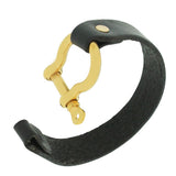 Leather Yellow Gold Tone Buckle Bracelet