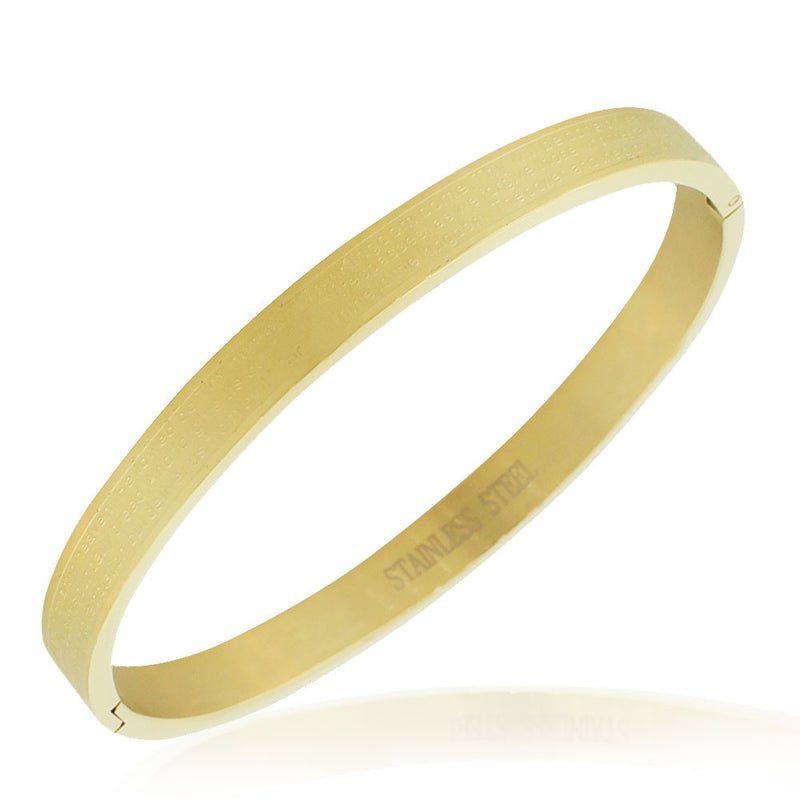Stainless Steel Yellow Gold-Tone Lords Prayer in English Bangle Bracelet