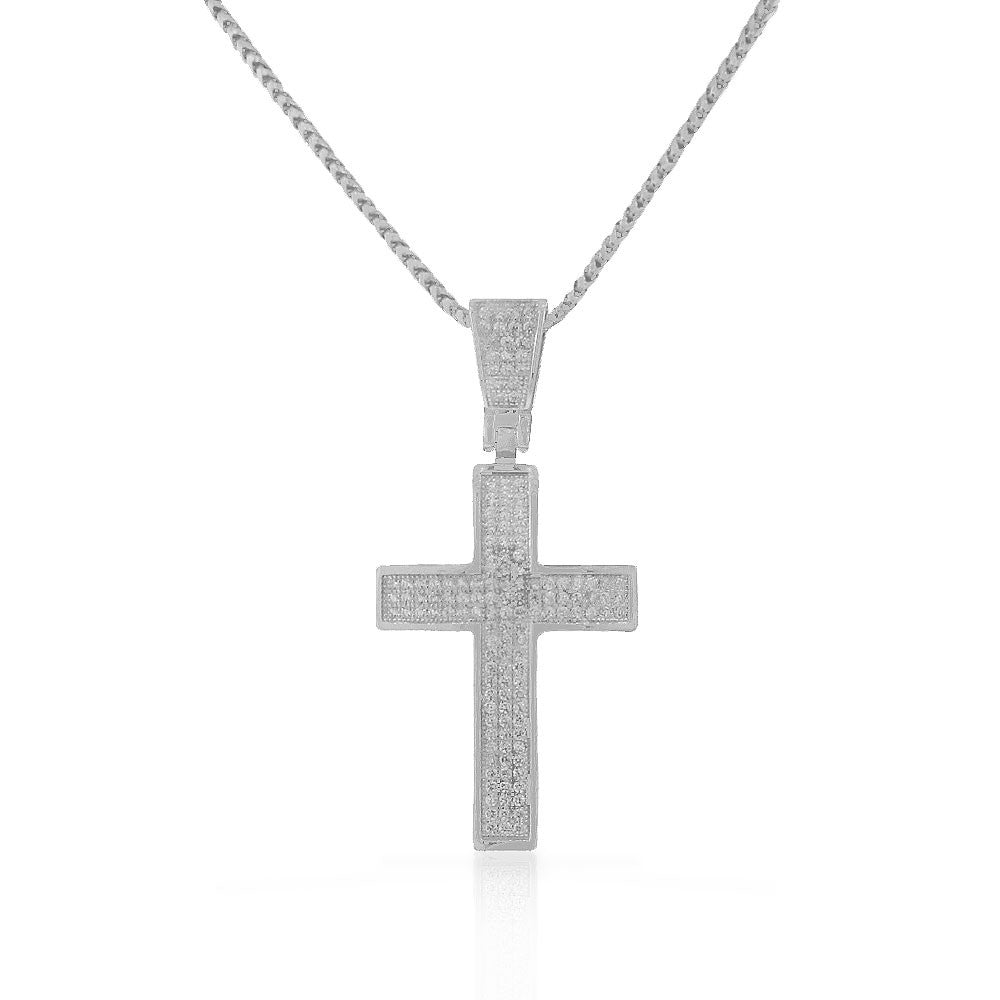 925 Sterling Silver White Clear CZ Large Statement Latin Cross Pendant Necklace