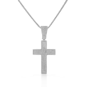 925 Sterling Silver White Clear CZ Large Statement Latin Cross Pendant Necklace