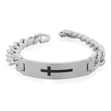 EDFORCE Stainless Steel Silver-Tone Black Cross Religious Mens Bracelet