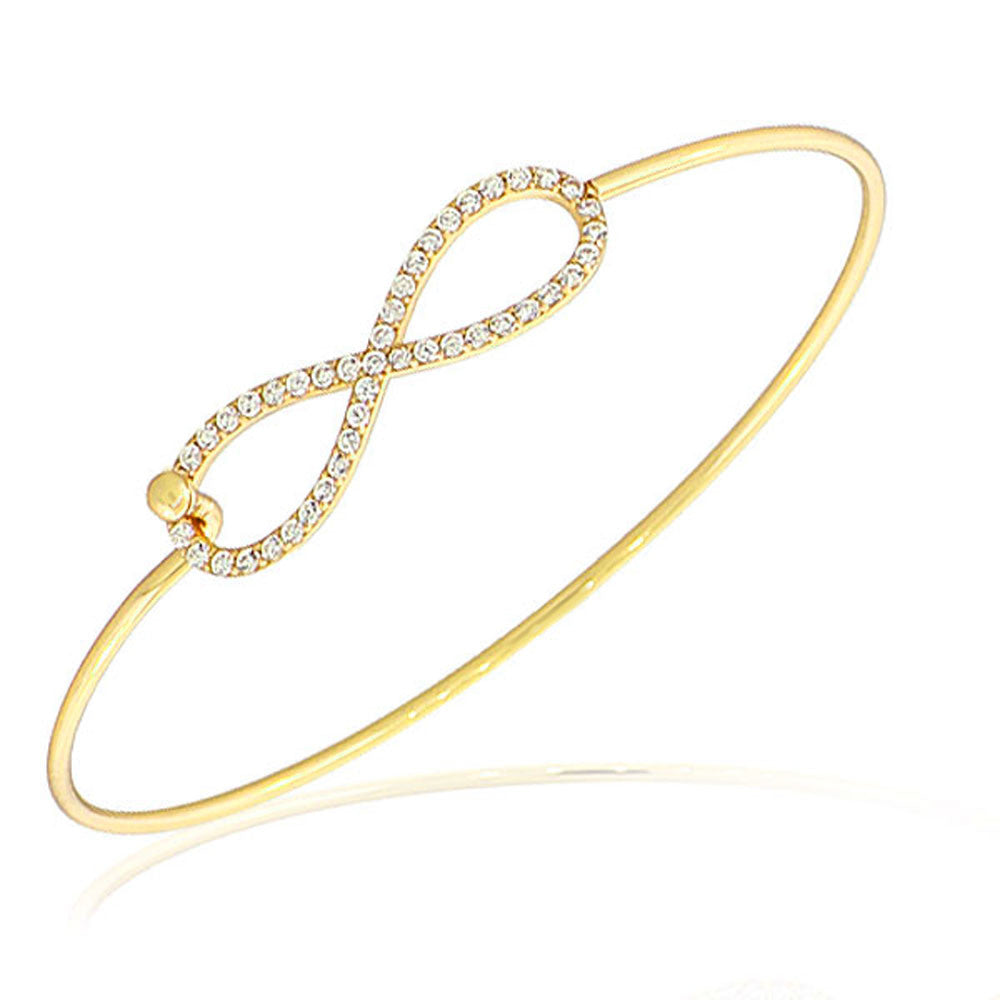 925 Sterling Silver Yellow Gold-Tone White Clear CZ Infinity Bracelet, 7.5"