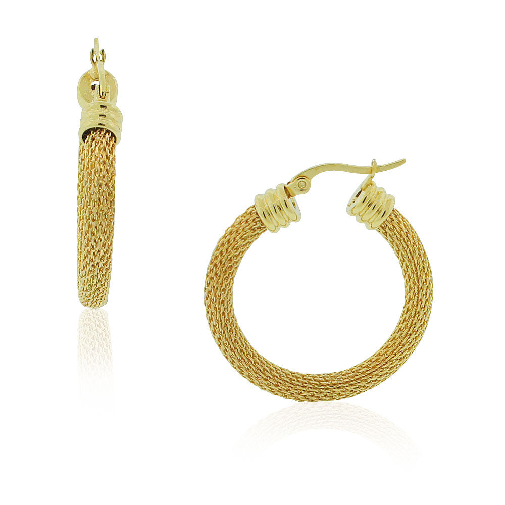 Stainless Steel Yellow Gold-Tone Mesh Classic Huggie Earrings