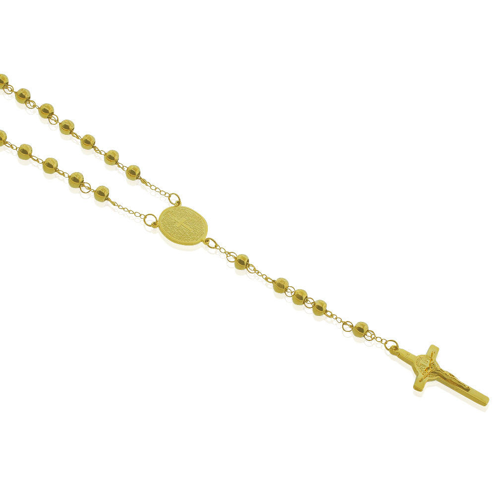Yellow Gold Tone Rosary Cross Necklace