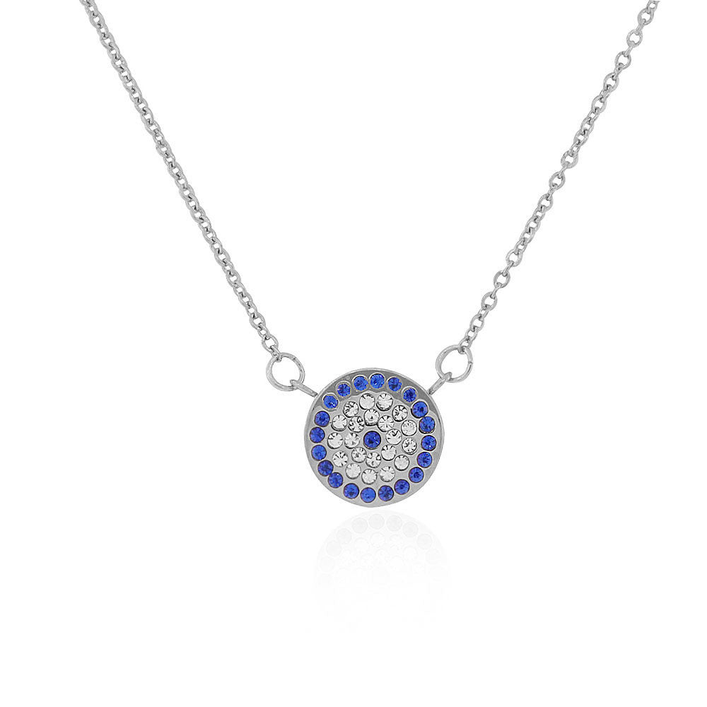 EDFORCE Stainless Steel Silver-Tone White Blue CZ Evil Eye Protection Pendant Necklace, 18"
