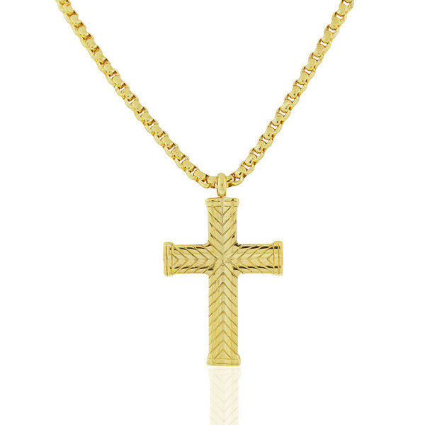 EDFORCE Stainless Steel Yellow Gold-Tone Large Statement Mens Cross Pendant Necklace