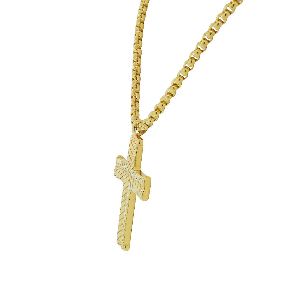 Stainless Steel Yellow Gold-Tone Mens Statement Cross Pendant