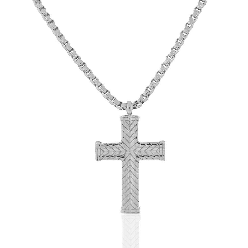 EDFORCE Stainless Steel Silver-Tone Large Statement Mens Cross Pendant Necklace