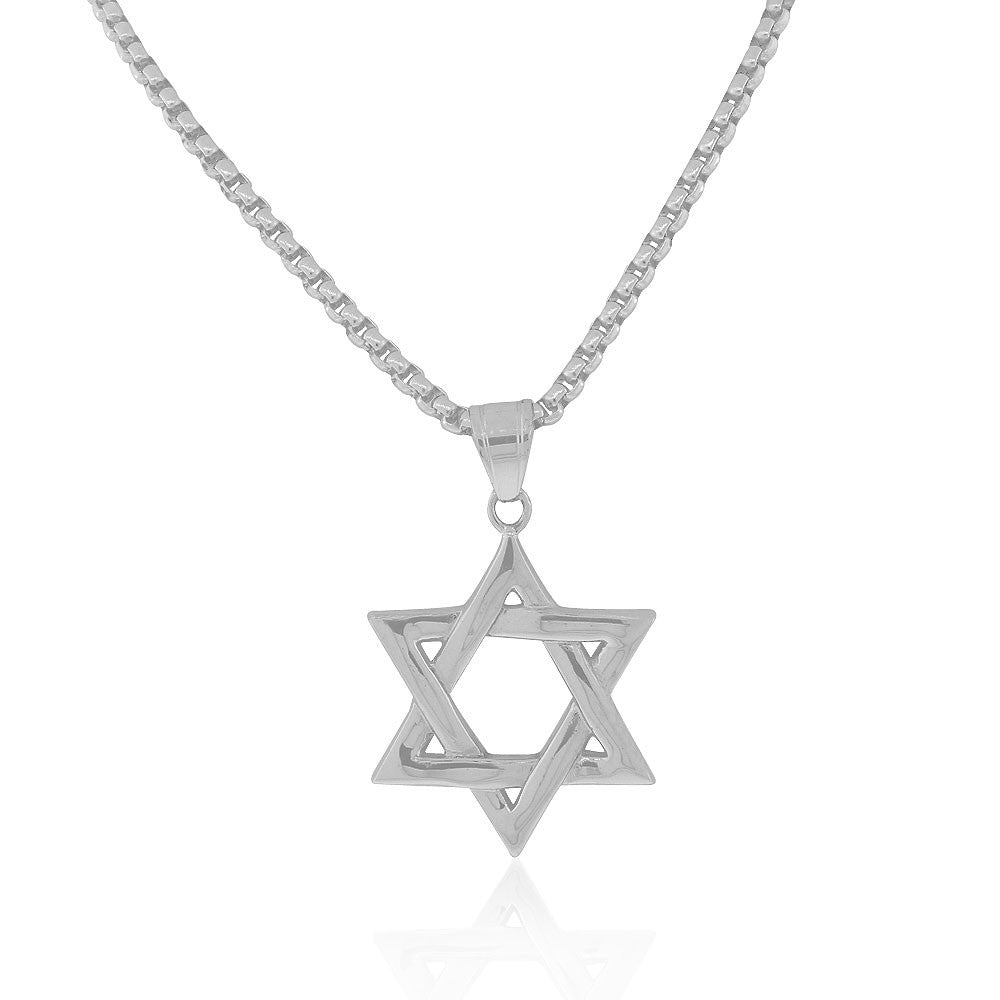 EDFORCE Stainless Steel Silver-Tone Large Statement Jewish Star of David Mens Pendant Necklace