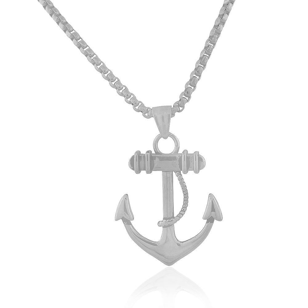 EDFORCE Stainless Steel Silver-Tone Large Statement Anchor Mens Pendant Necklace, 24"