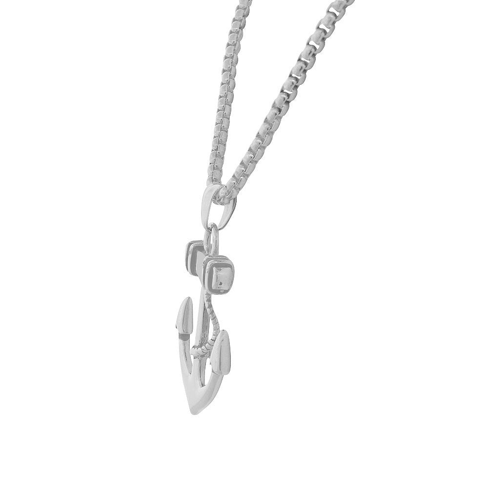 Stainless Steel Men's Silver-Tone Statement Anchor Pendant Necklace