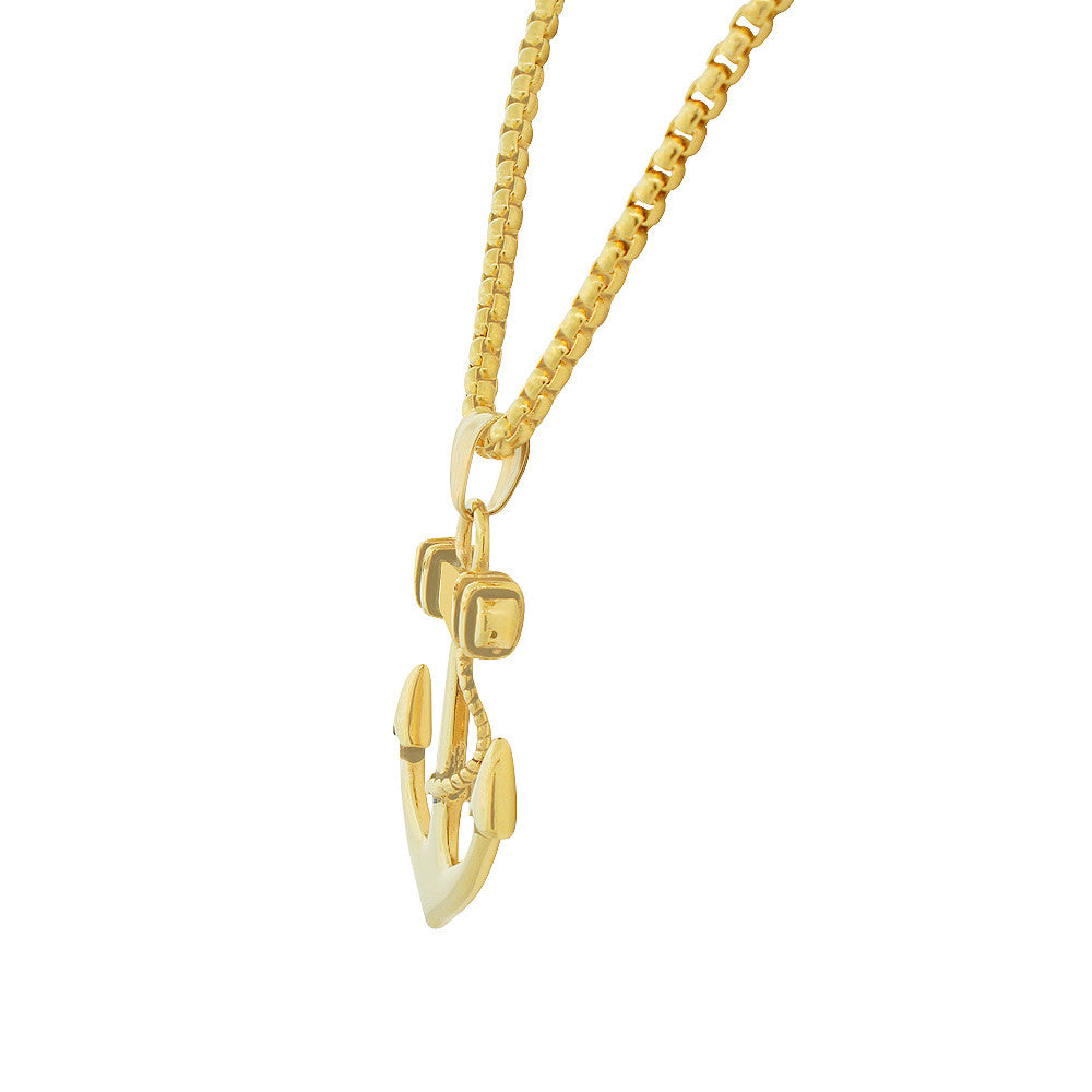 Stainless Steel Yellow Gold-Tone Mens Statement Anchor Pendant