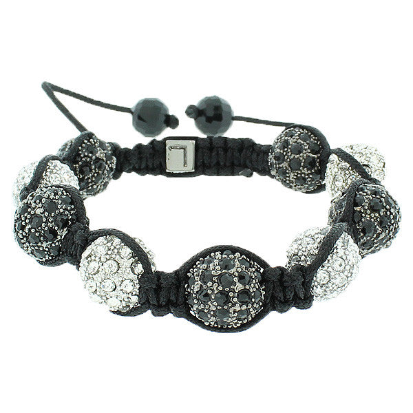 Black White CZ Ball Beaded Adjustable Macrame Bracelet