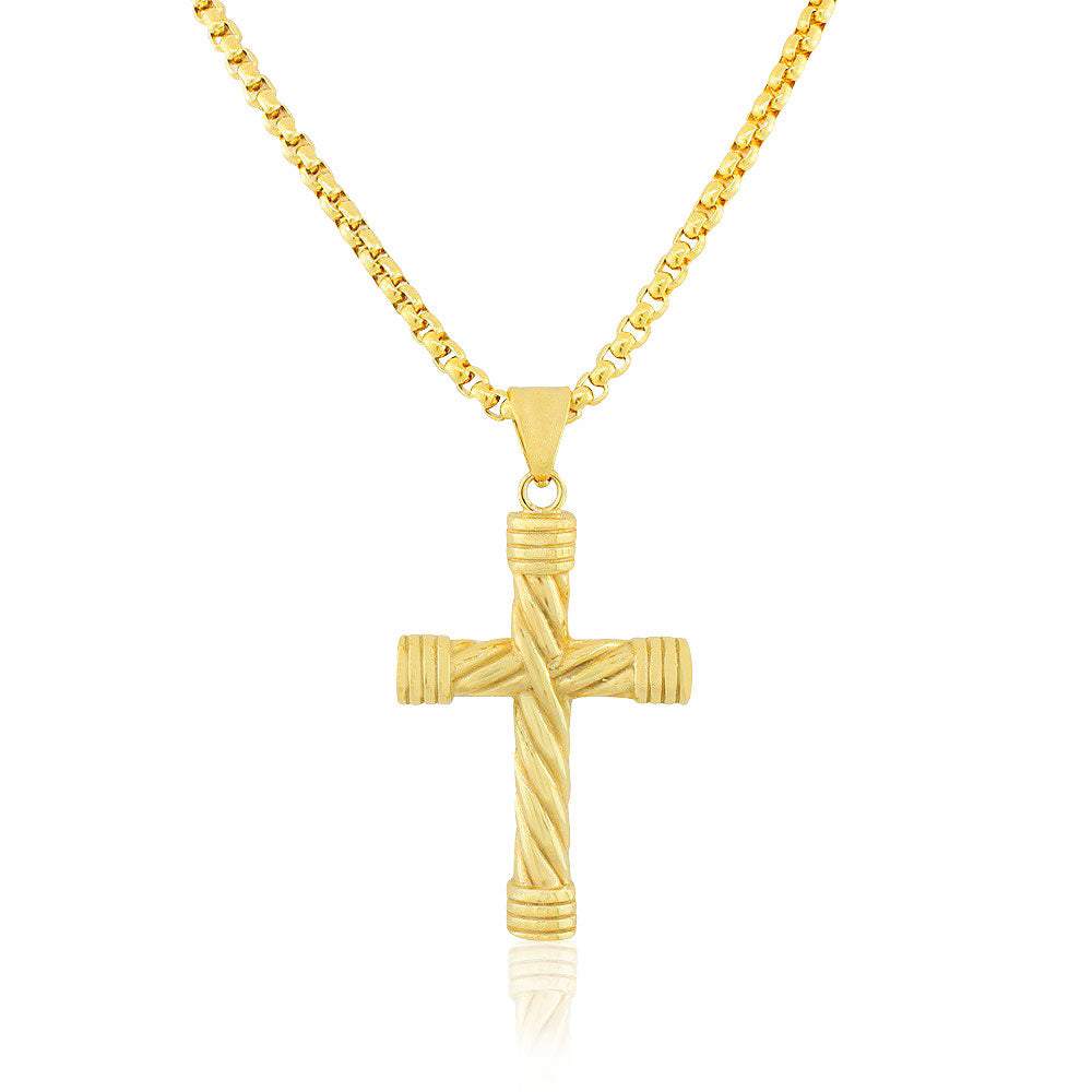 EDFORCE Stainless Steel Yellow Gold-Tone Large Statement Mens Religious Cross Pendant Necklace, 24"