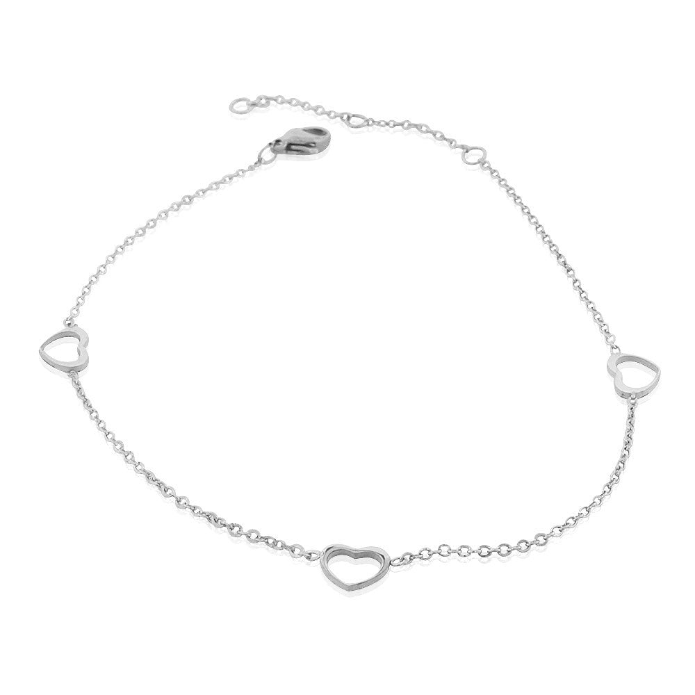 EDFORCE Stainless Steel Silver-Tone Cut-out Love Heart Anklet Bracelet, 11"