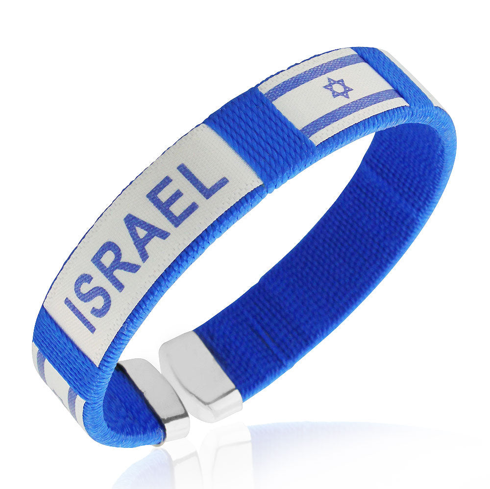 Blue White Cord Israel Israeli Flag Star of David Open End Bracelet, 8"